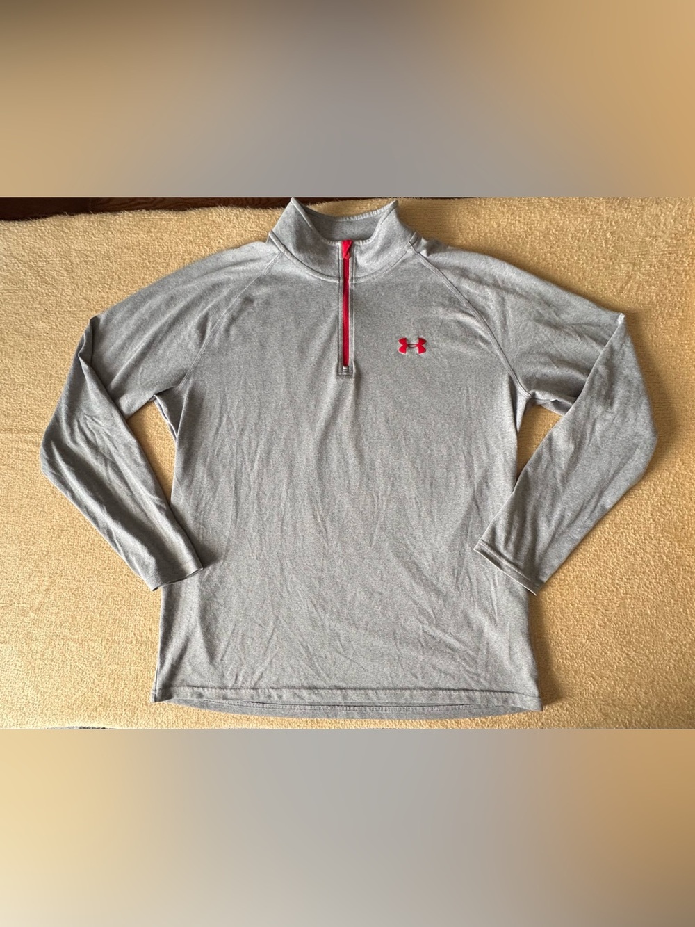 LG Men's Light Gray Quarter-Zip Pullover with Red Accents